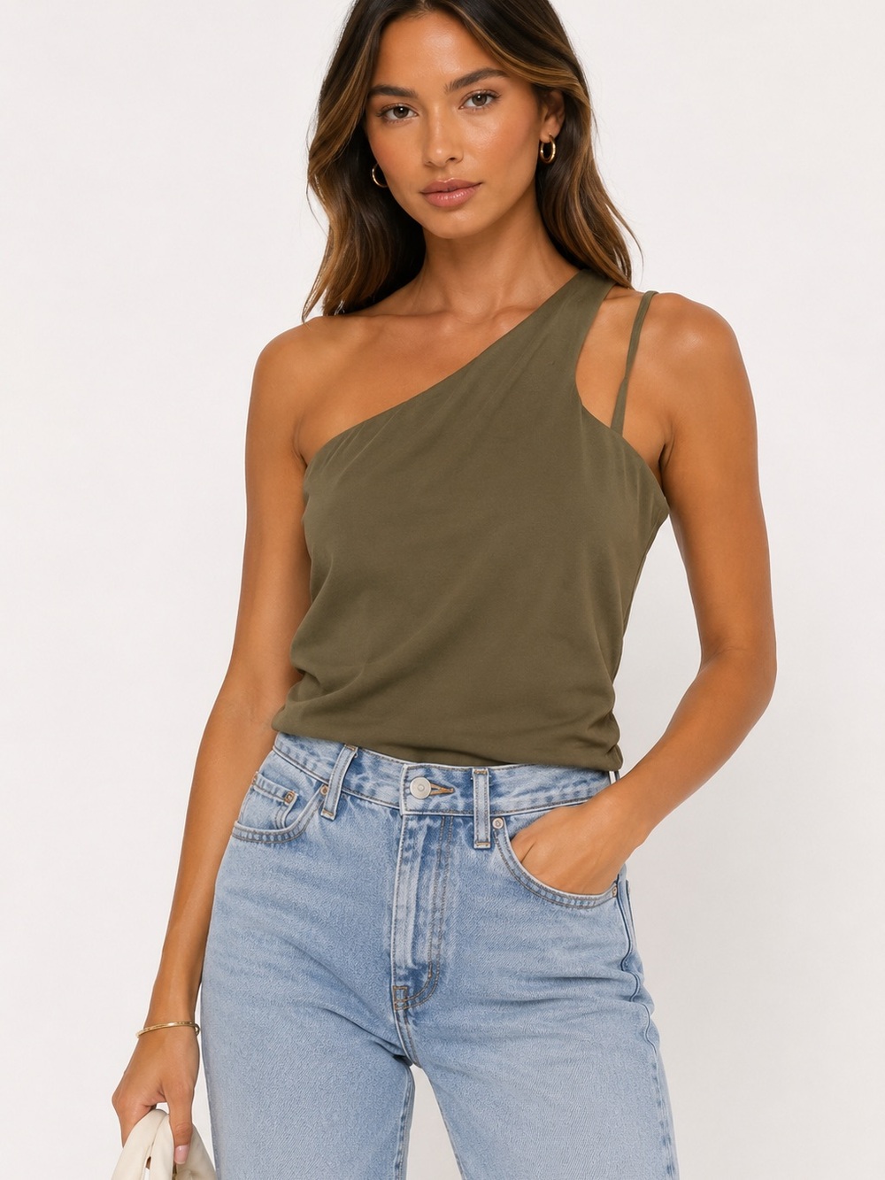 NWT H&M Olive Asymmetric One-Shoulder Tank Top
